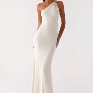 Peppermayo One-Shoulder Cream Maxi Dress